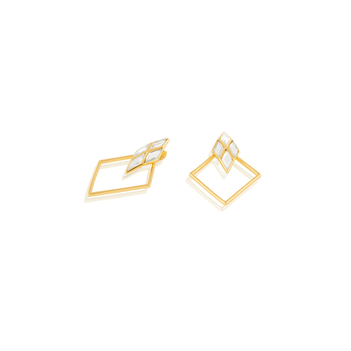 Demi Goddess Rhombus Mirror & Metal Surround Earrings