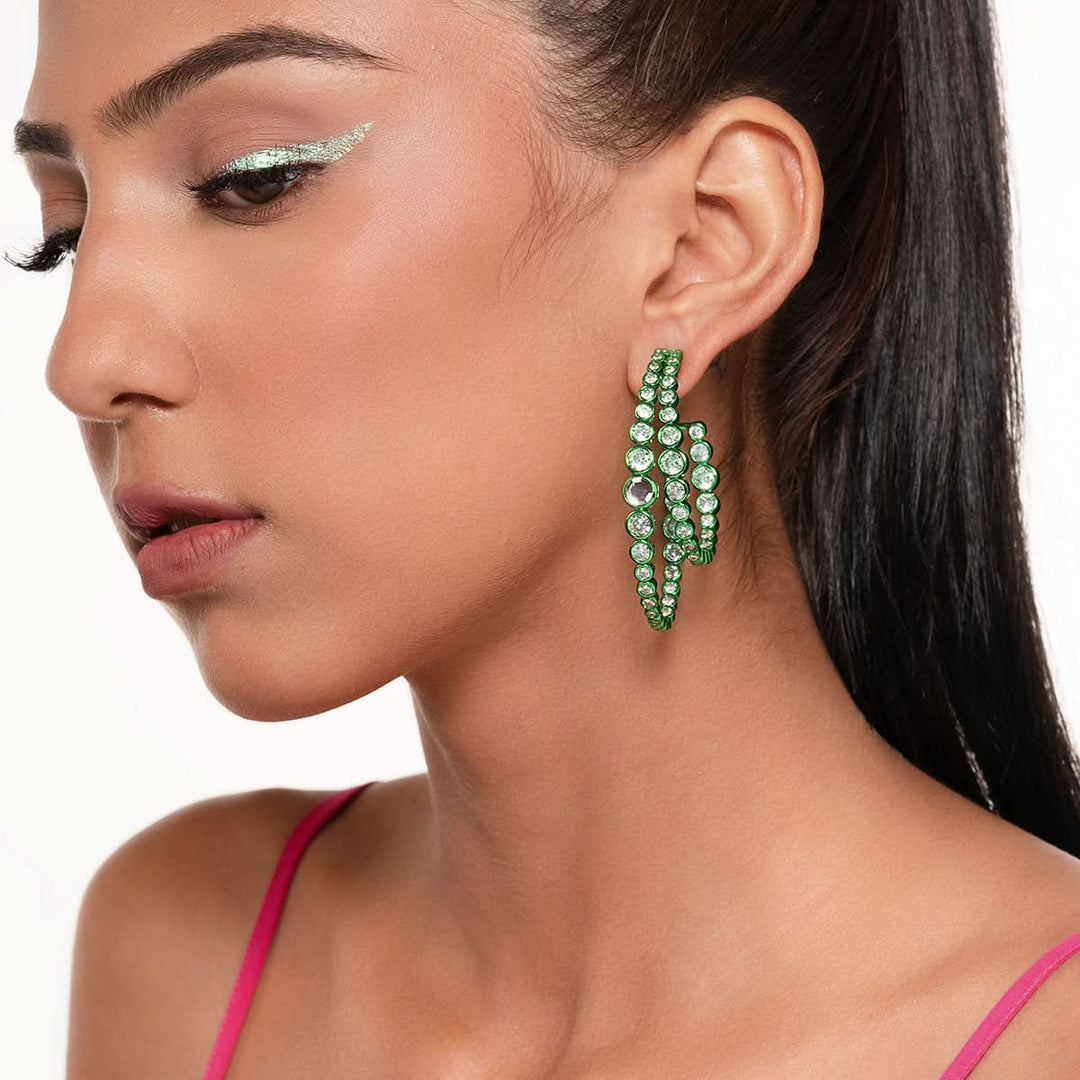 Diana Penty Parakeet Green Double Hoop Earrings