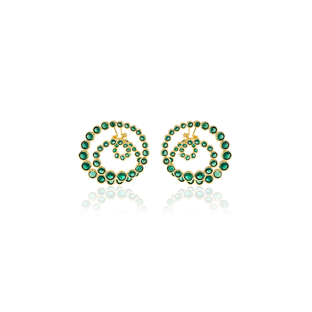 Green Galaxy Spiral Statement Earrings