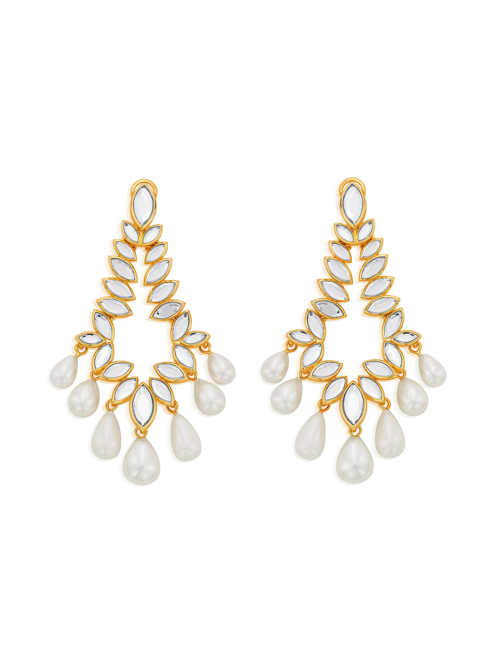 Marquise Mirror Pearl Chandelier Earrings