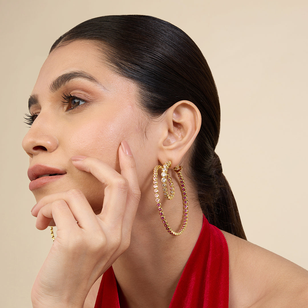 White & Pink Spiral Hoop Earrings