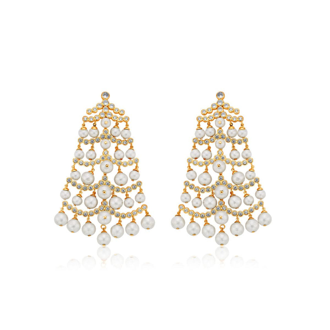 Ami Patel Pearl Crystal Waterfall Earrings