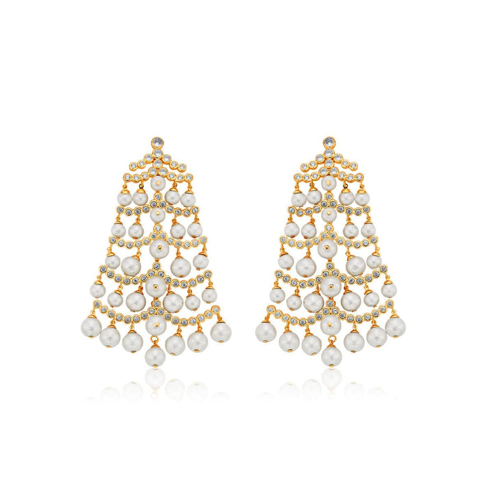 Ami Patel Pearl Crystal Waterfall Earrings