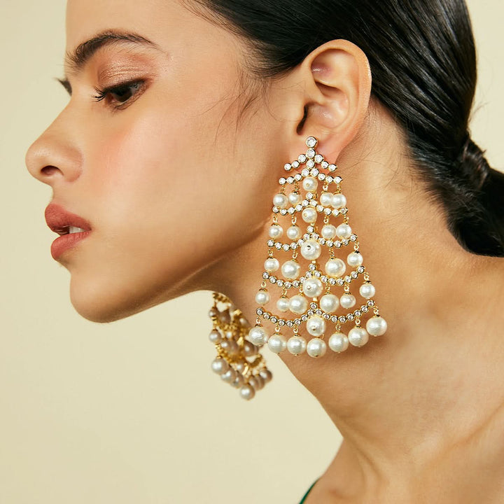 Ami Patel Pearl Crystal Waterfall Earrings