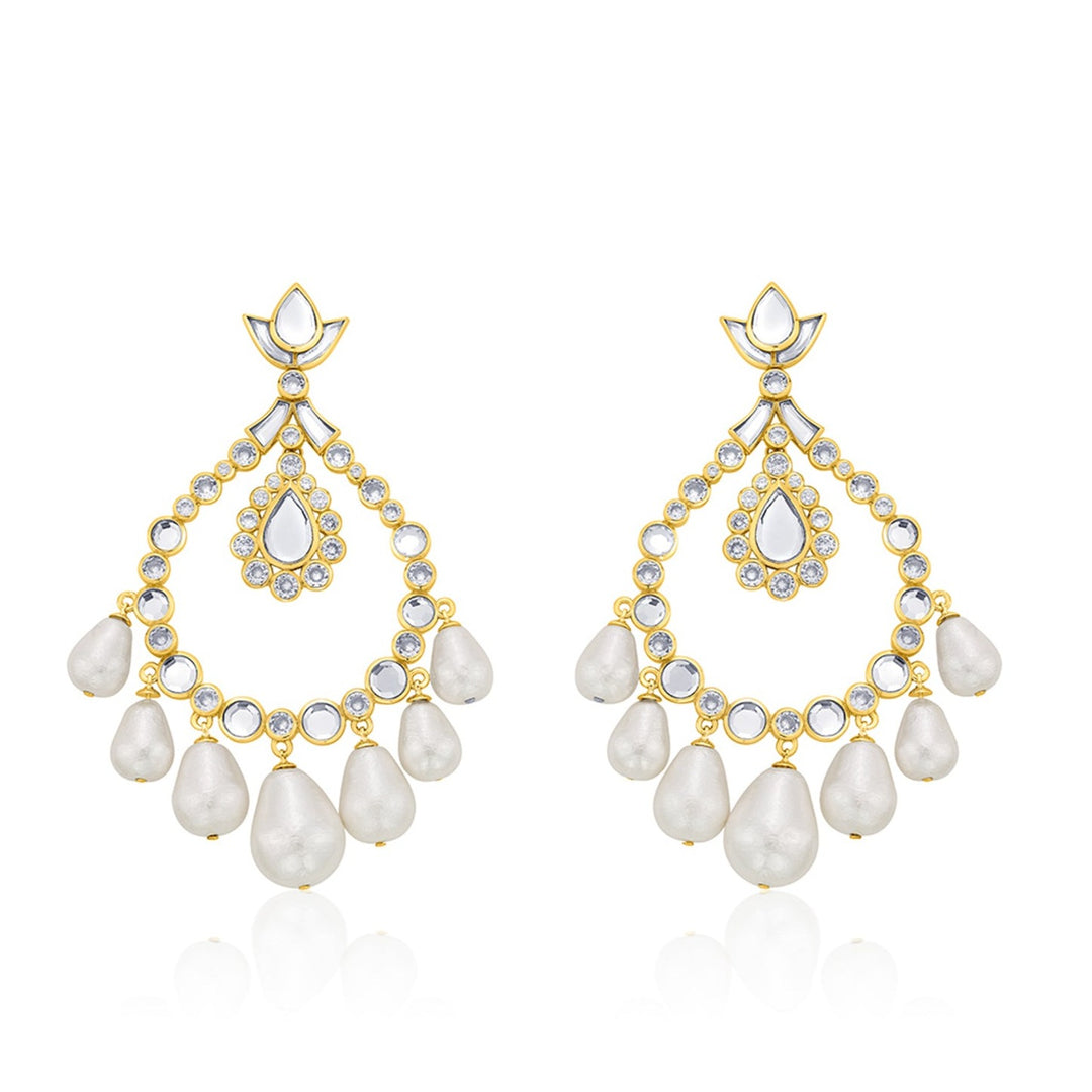 Elongated Crystal Pearl Earrings - Isharya | Modern Indian Jewelry