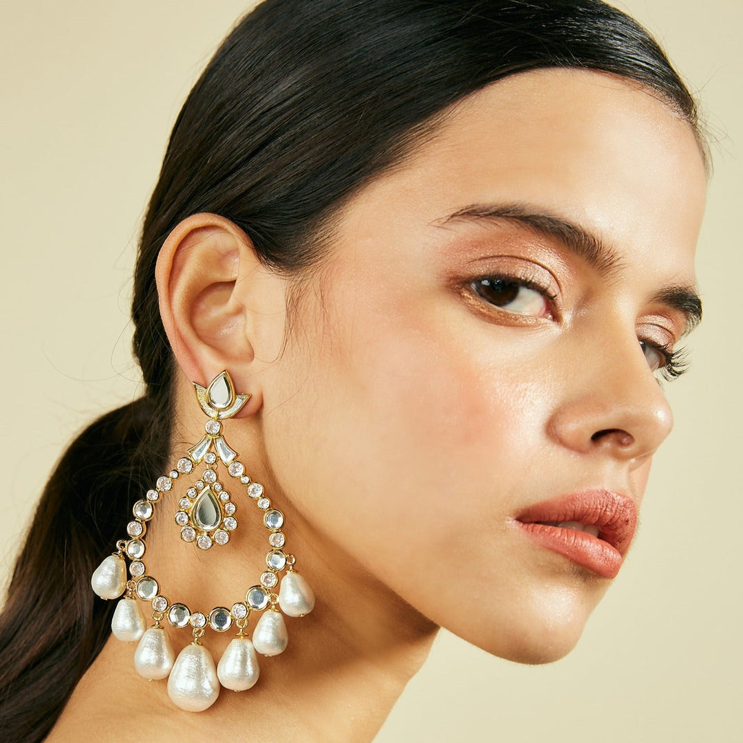 Elongated Crystal Pearl Earrings