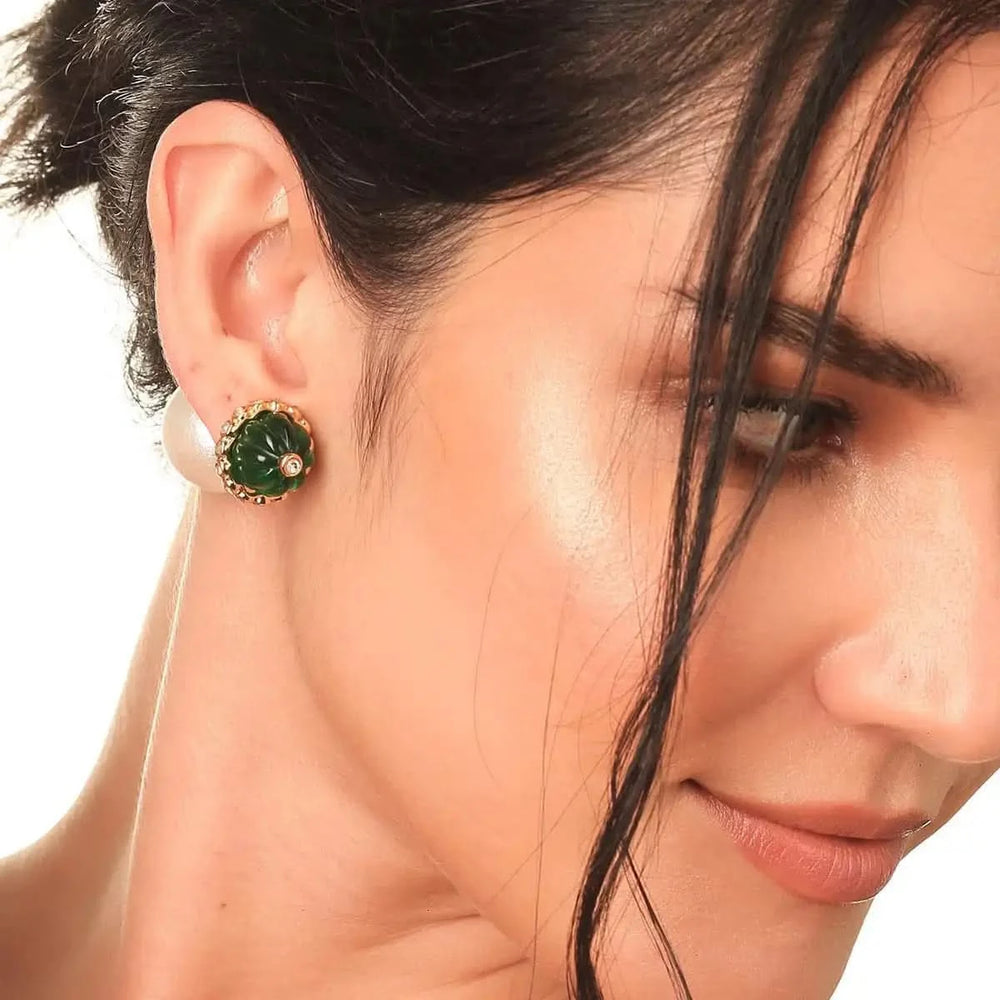 Seher CZ Pearl & Hydro Emerald Earrings