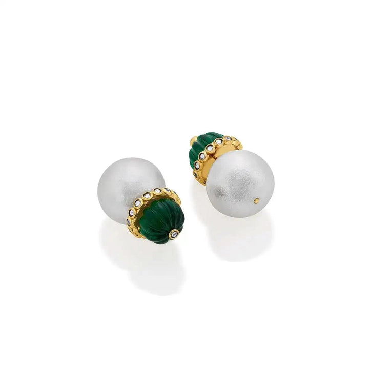 Seher CZ Pearl & Hydro Emerald Earrings