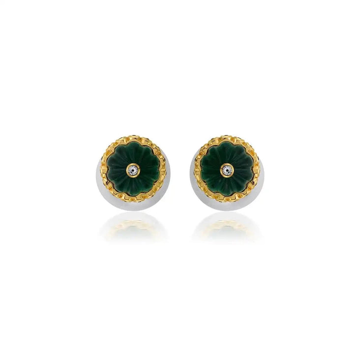 Seher CZ Pearl & Hydro Emerald Earrings