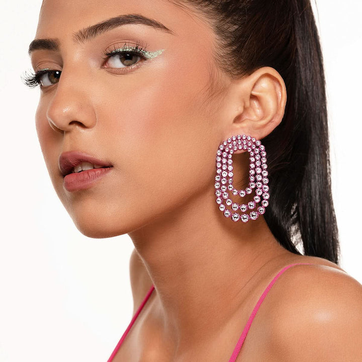 Sonali Bendre Rani Pink Tri Layered Earrings