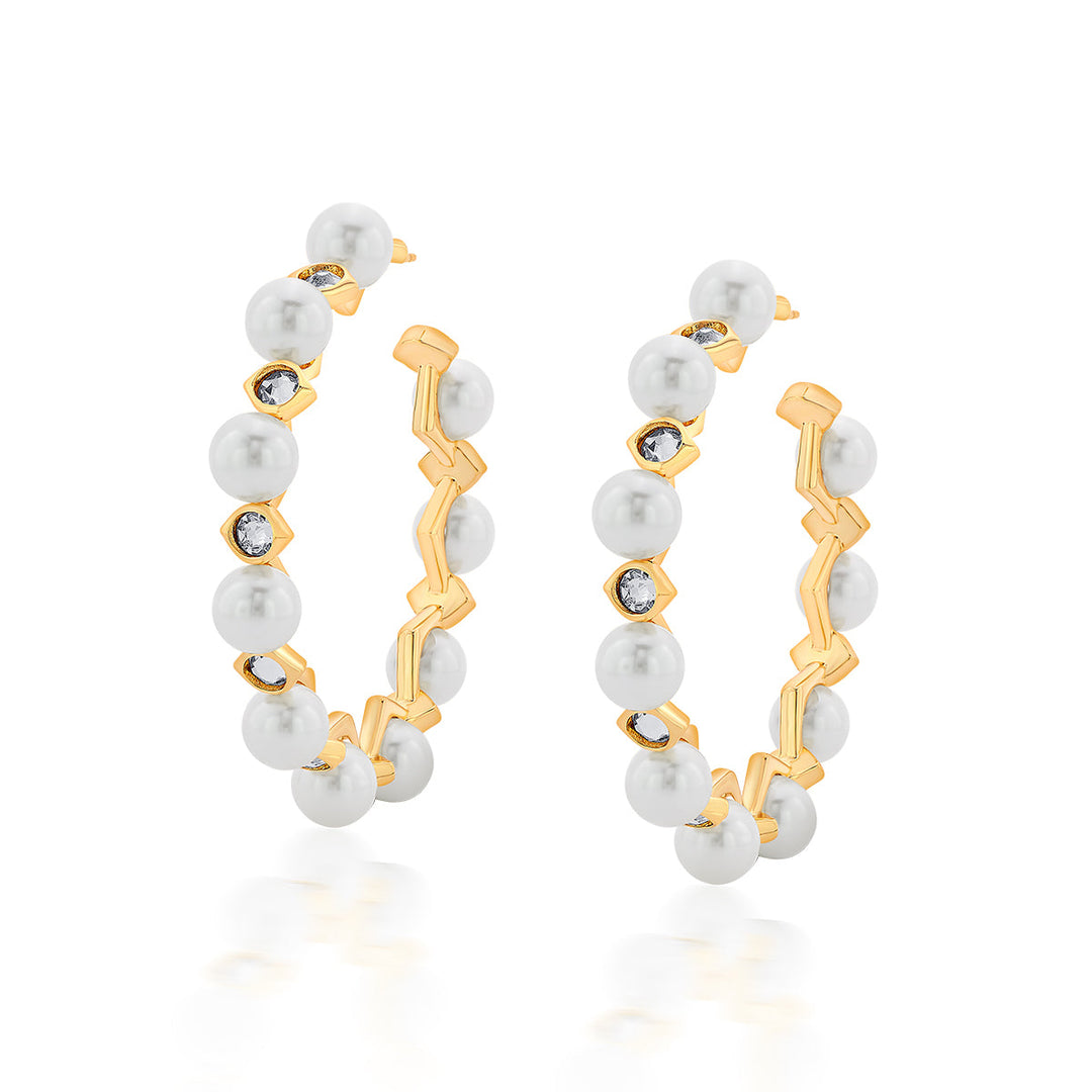 Amara Pearl CZ Statement Hoop Earrings