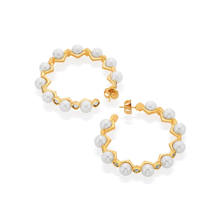 Amara Pearl CZ Statement Hoop Earrings