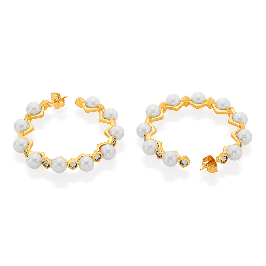 Amara Pearl CZ Statement Hoop Earrings