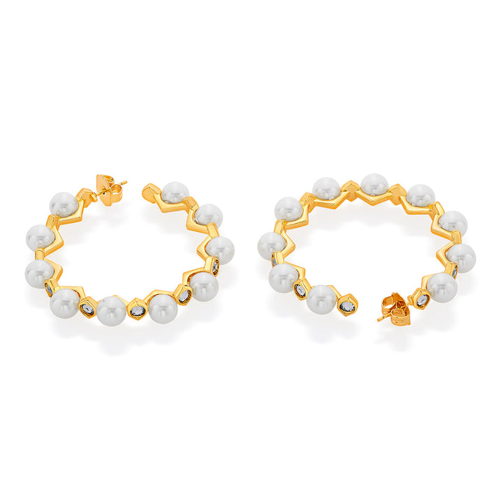 Amara Pearl CZ Statement Hoop Earrings