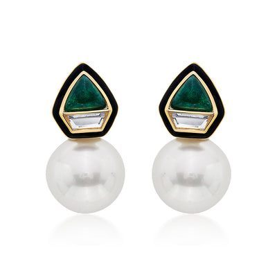 Razia Green Quartz Mirror Earrings - Isharya | Modern Indian Jewelry