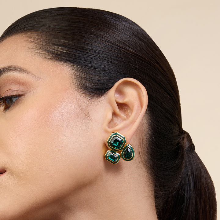 Green Crystal Galaxy Earrings