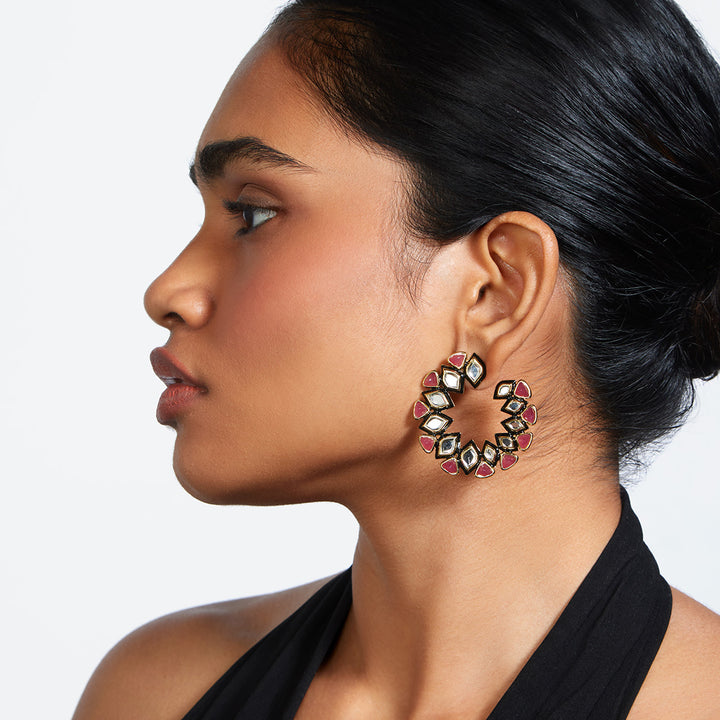 Begum Haute Pink Orange Peel Earrings - Isharya | Modern Indian Jewelry