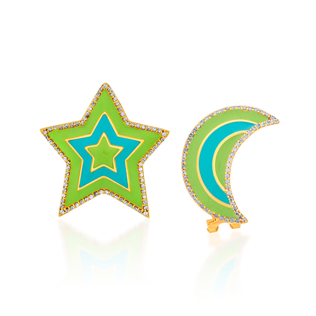 Moon & Star Mismatch Earrings - Isharya | Modern Indian Jewelry
