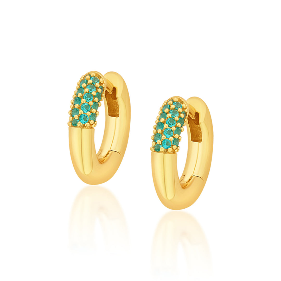 Turquoise Sparkle Chubby Hoop Earrings - Isharya | Modern Indian Jewelry