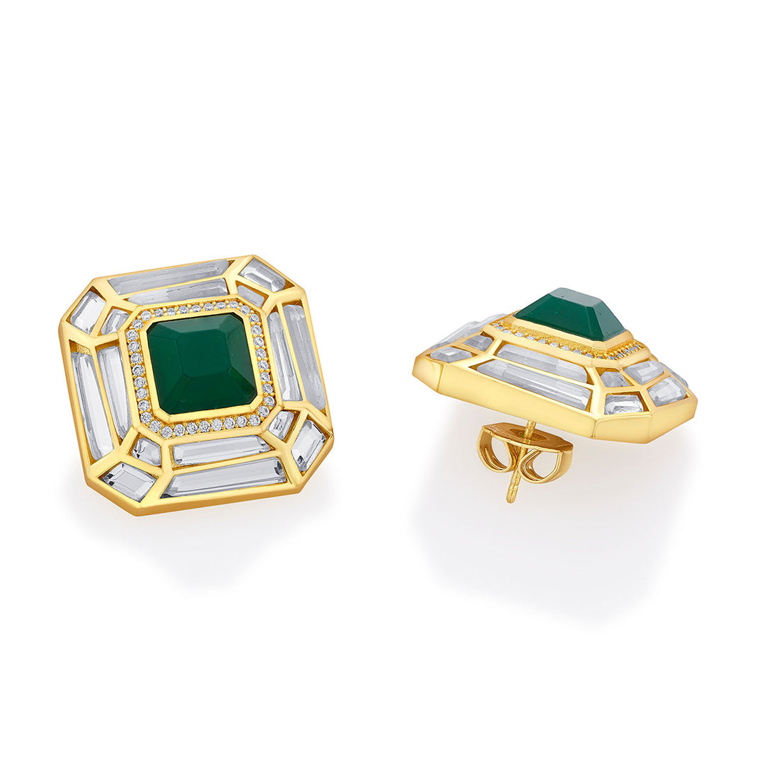 Fiesta Hydro Emerald Studs Earrings - Isharya | Modern Indian Jewelry