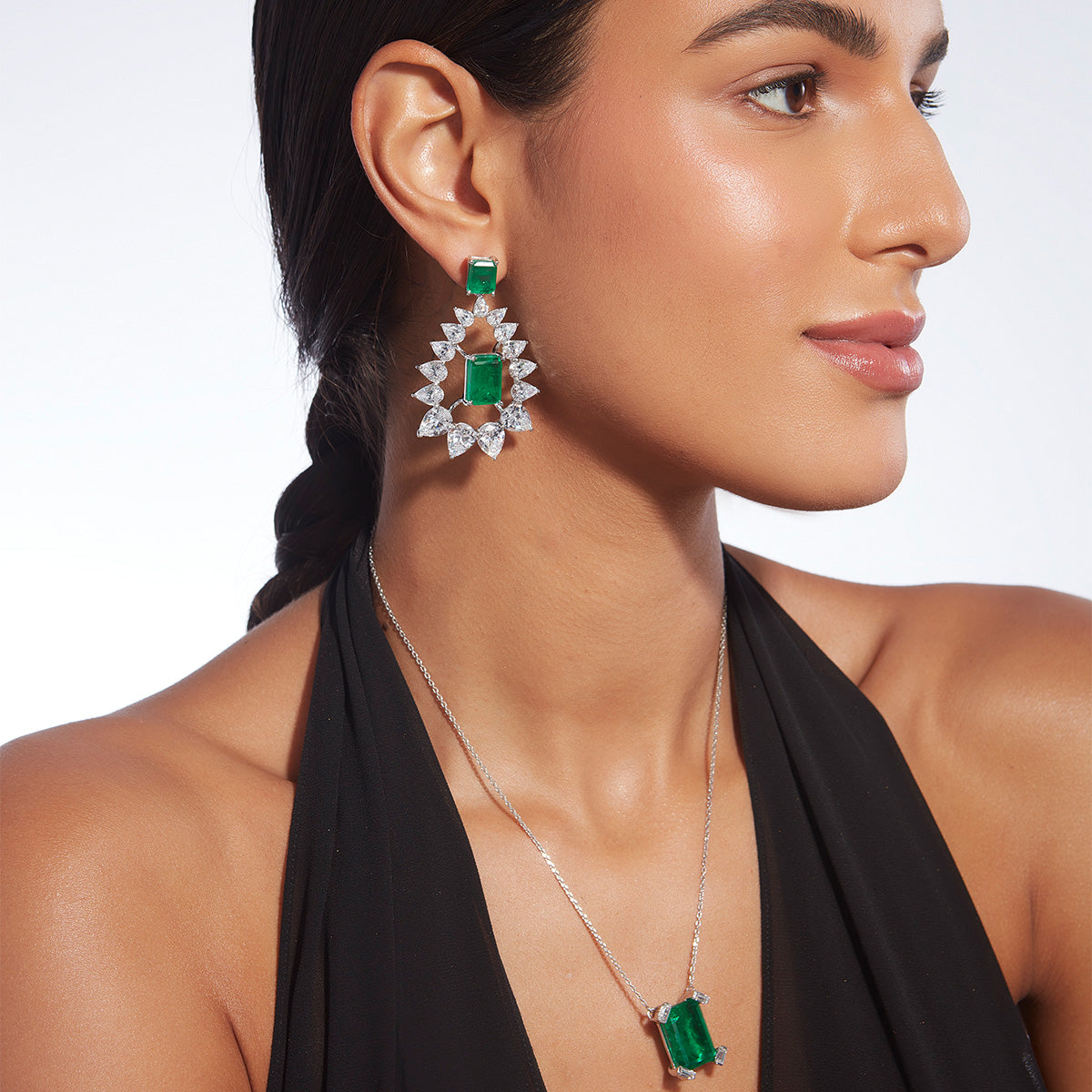 Provence 925 Silver Emerald Doublet Moonbali Earrings - Isharya | Modern Indian Jewelry