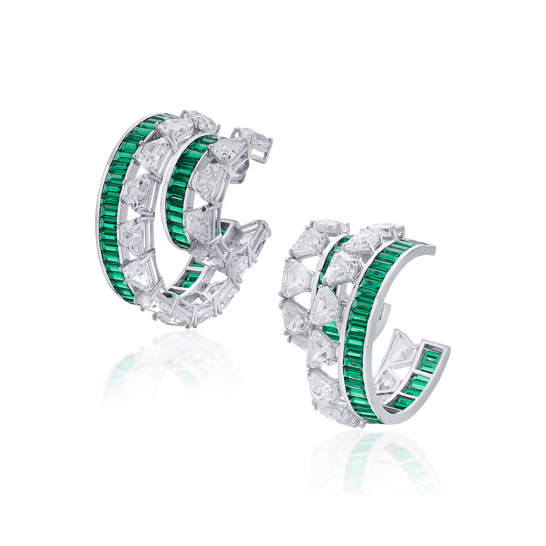 Amalfi 925 Silver Emerald Hydro Double Hoop Earrings