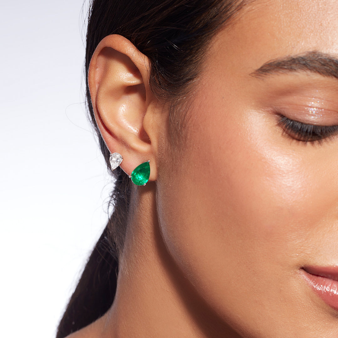 Provence 925 Silver Emerald Doublet Jacket Earrings - Isharya | Modern Indian Jewelry