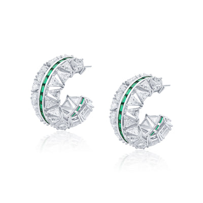 Amalfi 925 Silver Emerald Hydro Hoop Earrings - Isharya | Modern Indian Jewelry