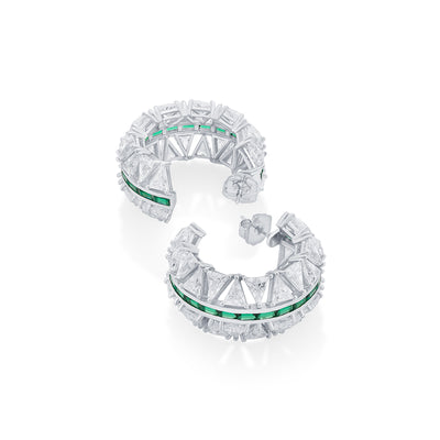 Amalfi 925 Silver Emerald Hydro Hoop Earrings - Isharya | Modern Indian Jewelry