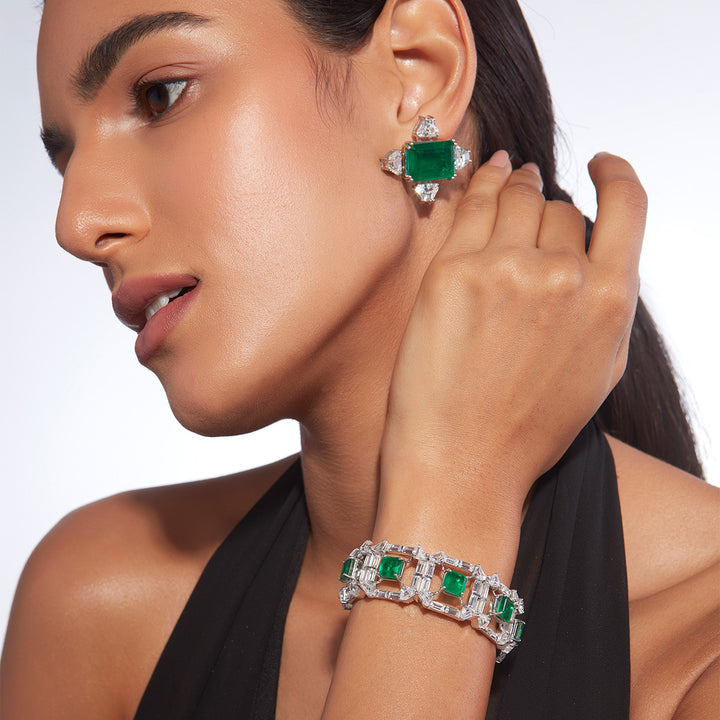 Provence 925 Silver Emerald Doublet Stud Earrings - Isharya | Modern Indian Jewelry