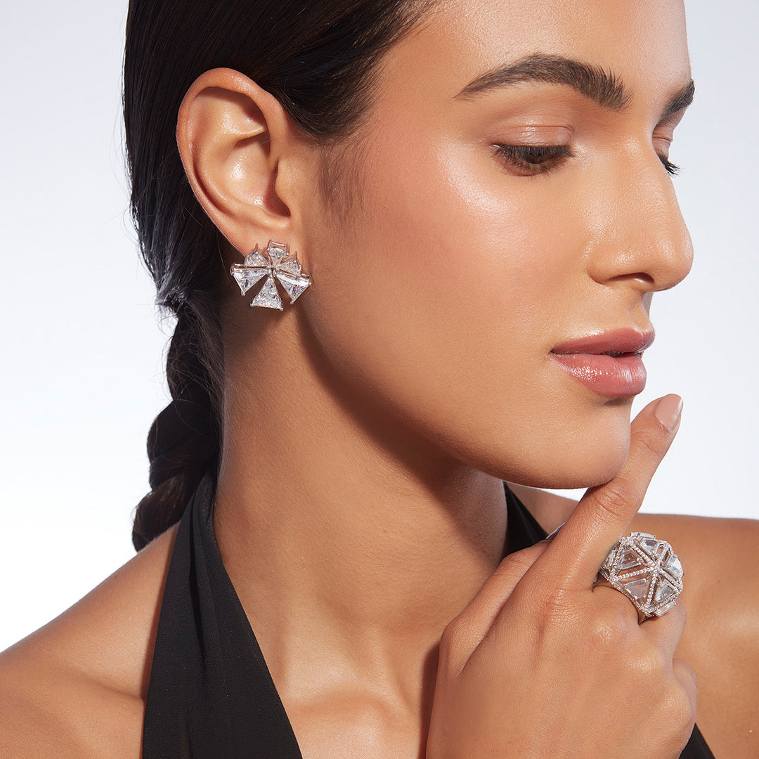 Louvre 925 Silver Bloom Earrings - Isharya | Modern Indian Jewelry