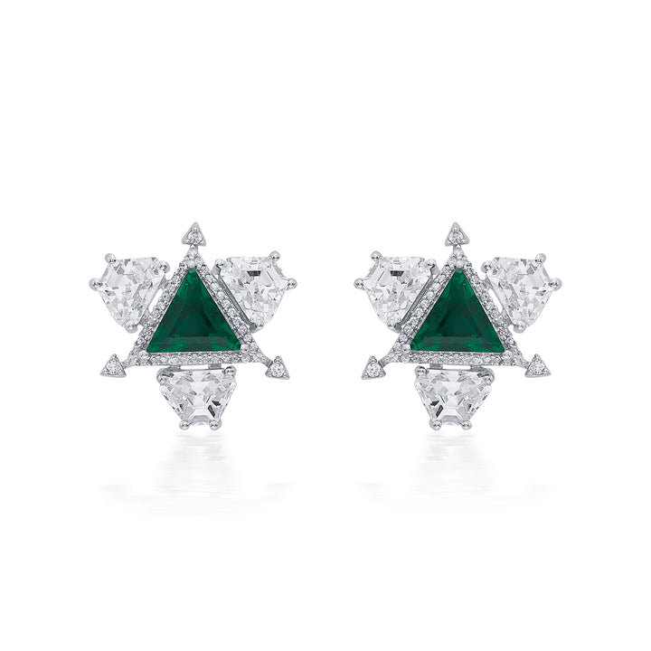 Atlantis 925 Silver Emerald Hydro Earrings - Isharya | Modern Indian Jewelry