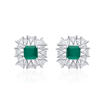 Provence 925 Silver Emerald Doublet Starburst Earrings - Isharya | Modern Indian Jewelry