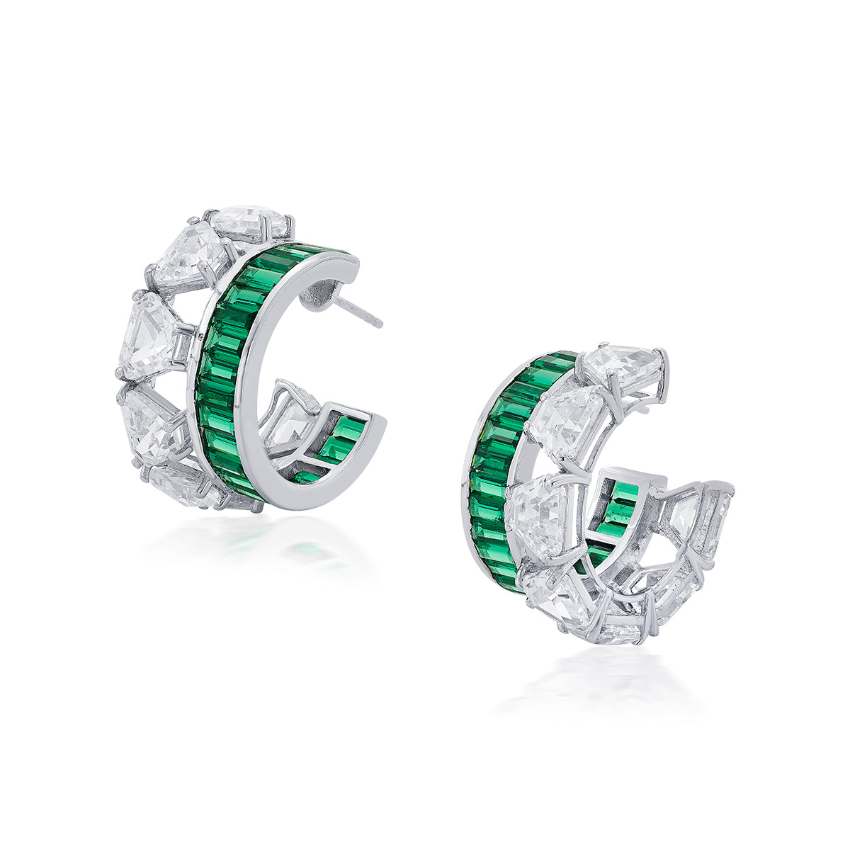 Amalfi 925 Silver Emerald Hydro  Mini Hoop Earrings - Isharya | Modern Indian Jewelry