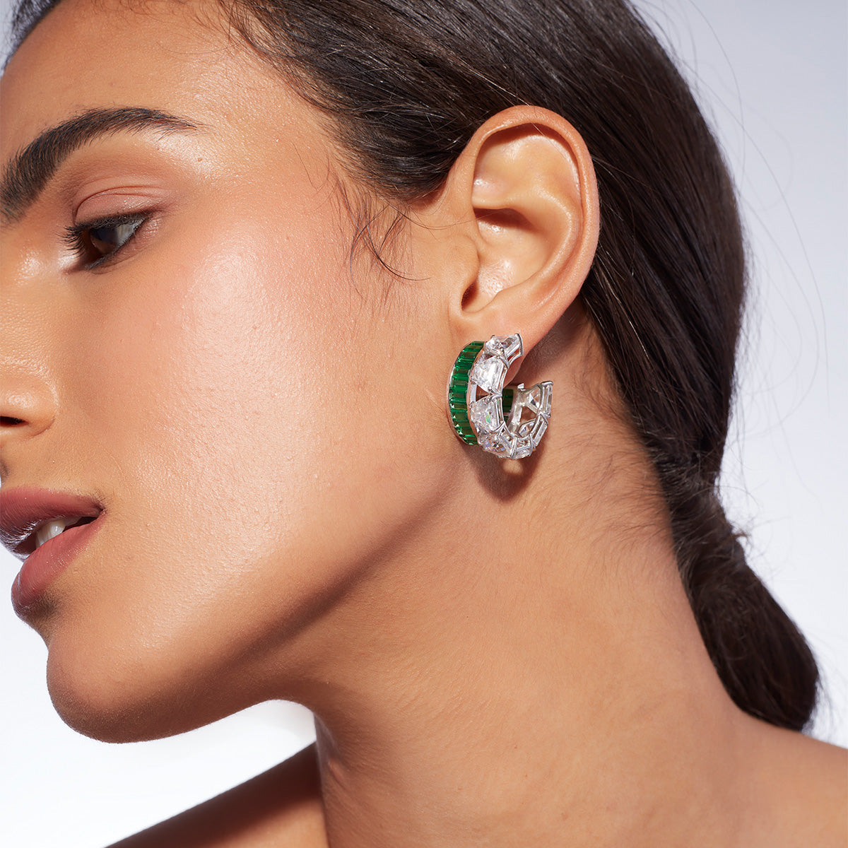 Amalfi 925 Silver Emerald Hydro  Mini Hoop Earrings - Isharya | Modern Indian Jewelry