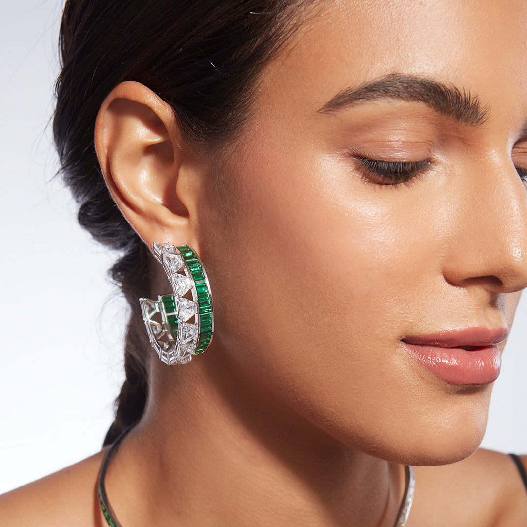 Amalfi 925 Silver Emerald Hydro  Maxi Hoop Earrings