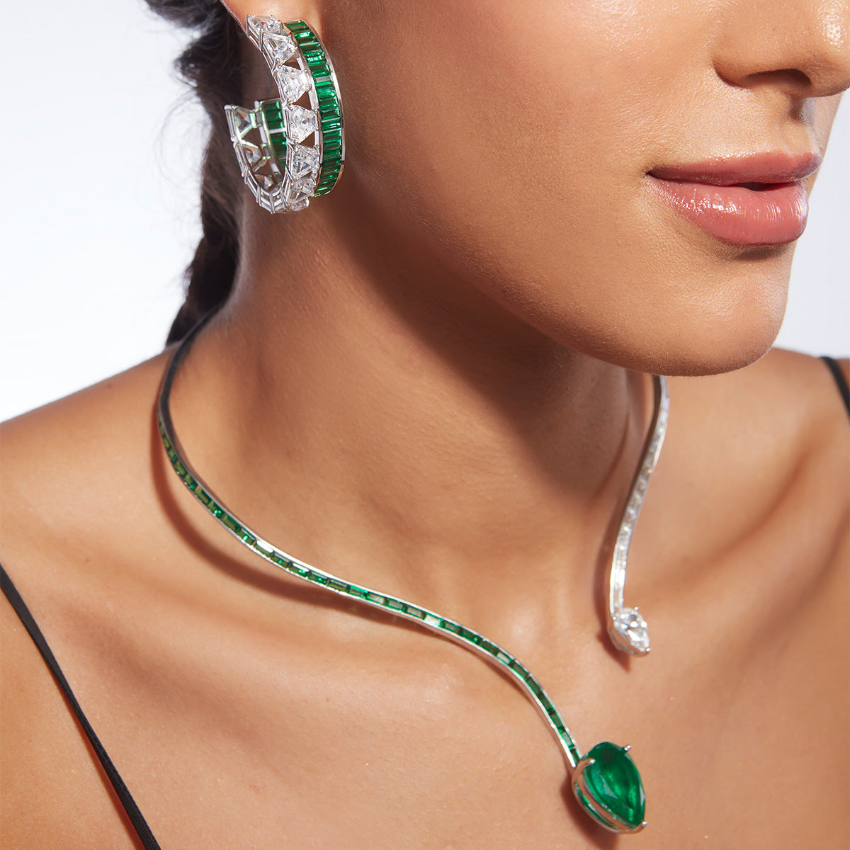 Amalfi 925 Silver Emerald Hydro  Maxi Hoop Earrings - Isharya | Modern Indian Jewelry