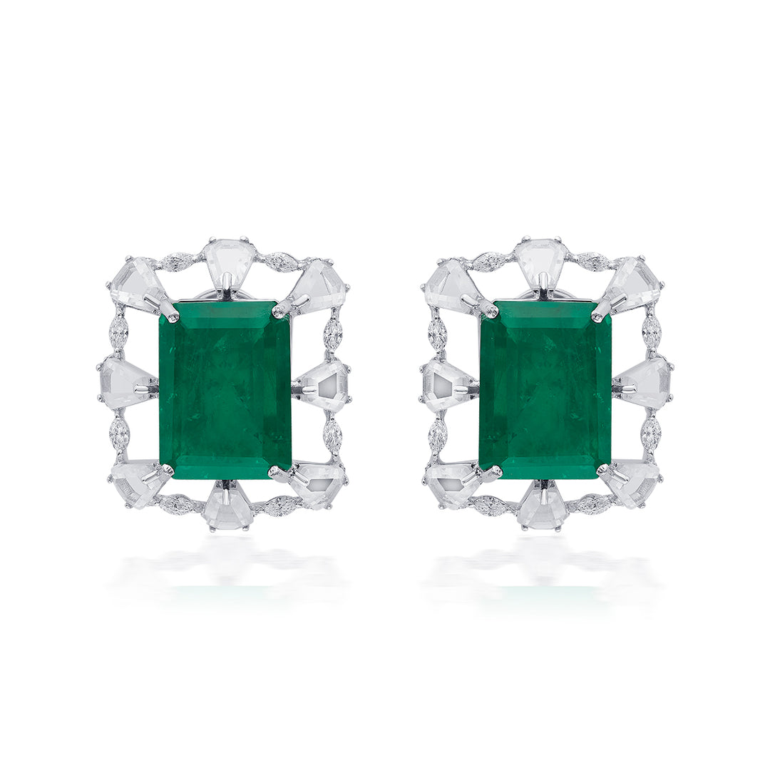 Provence 925 Silver Emerald Doublet Baroque Earrings - Isharya | Modern Indian Jewelry