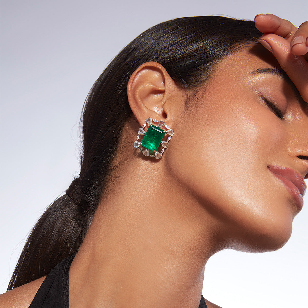 Provence 925 Silver Emerald Doublet Baroque Earrings - Isharya | Modern Indian Jewelry