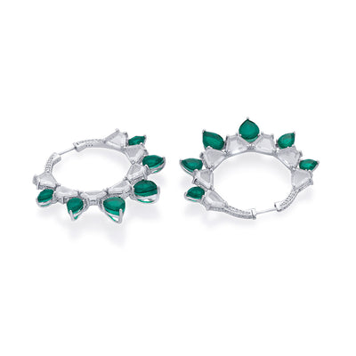 Provence 925 Silver Emerald Doublet Hoop Earrings - Isharya | Modern Indian Jewelry