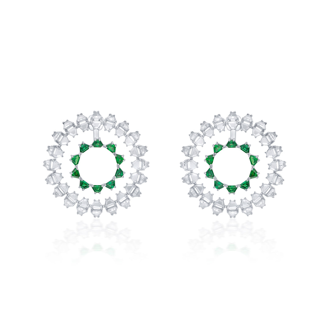 Atlantis 925 Silver Emerald Hydro Circle Earrings - Isharya | Modern Indian Jewelry