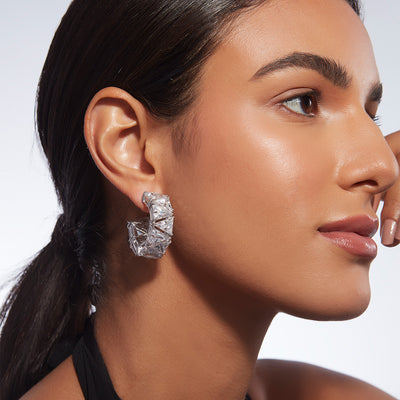 Louvre 925 Silver Maxi Rève Crystal Hoop Earrings - Isharya | Modern Indian Jewelry