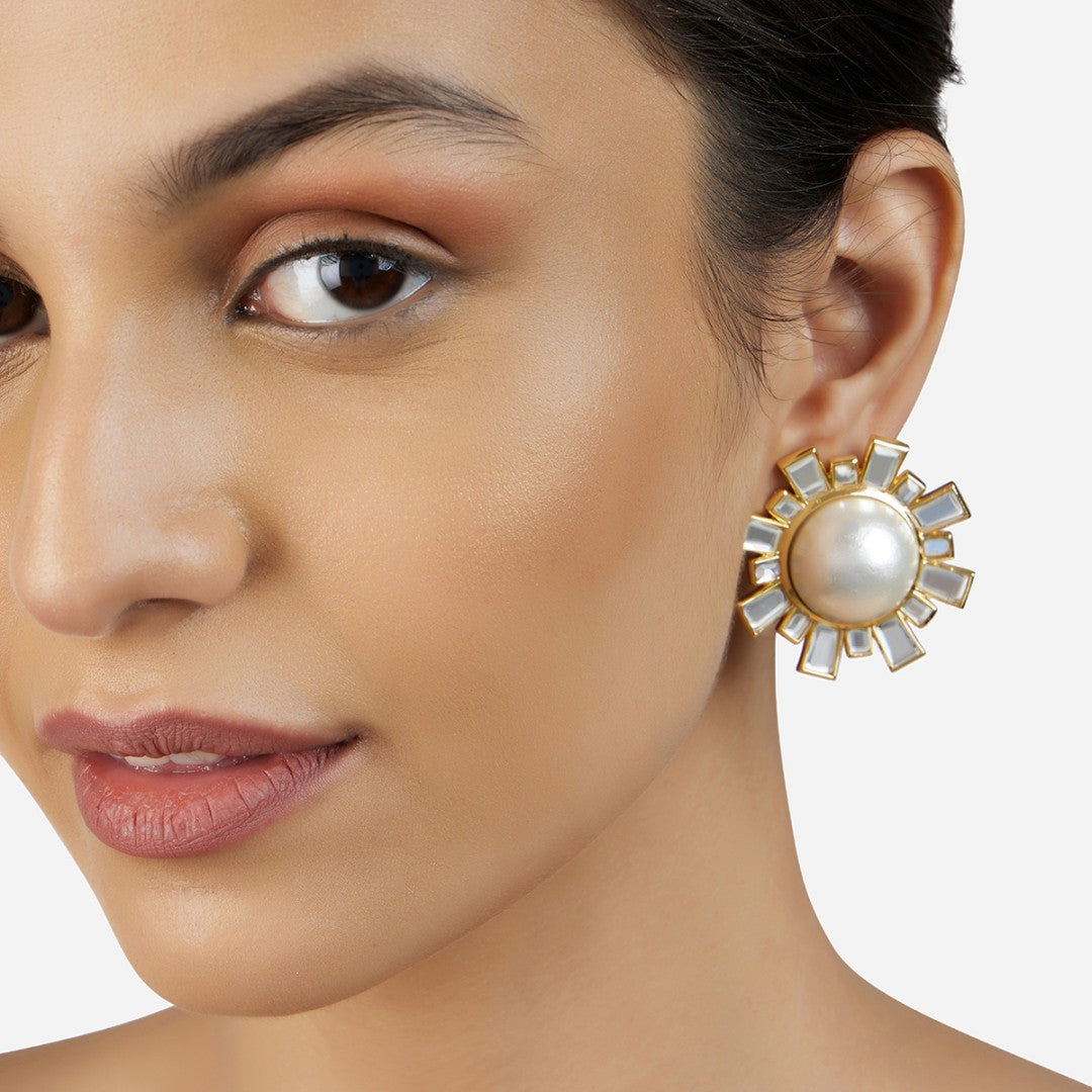 Perla Deco Stud Earrings - Isharya | Modern Indian Jewelry