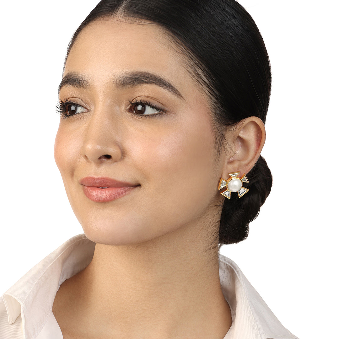 Perla Mirror Stud Earrings - Isharya | Modern Indian Jewelry