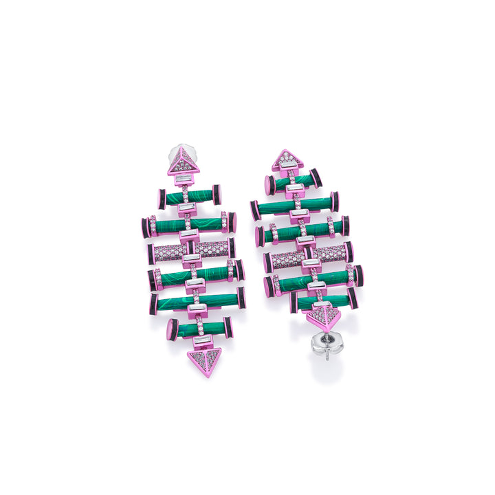 Hyper Pink Crystal Geometric Earrings