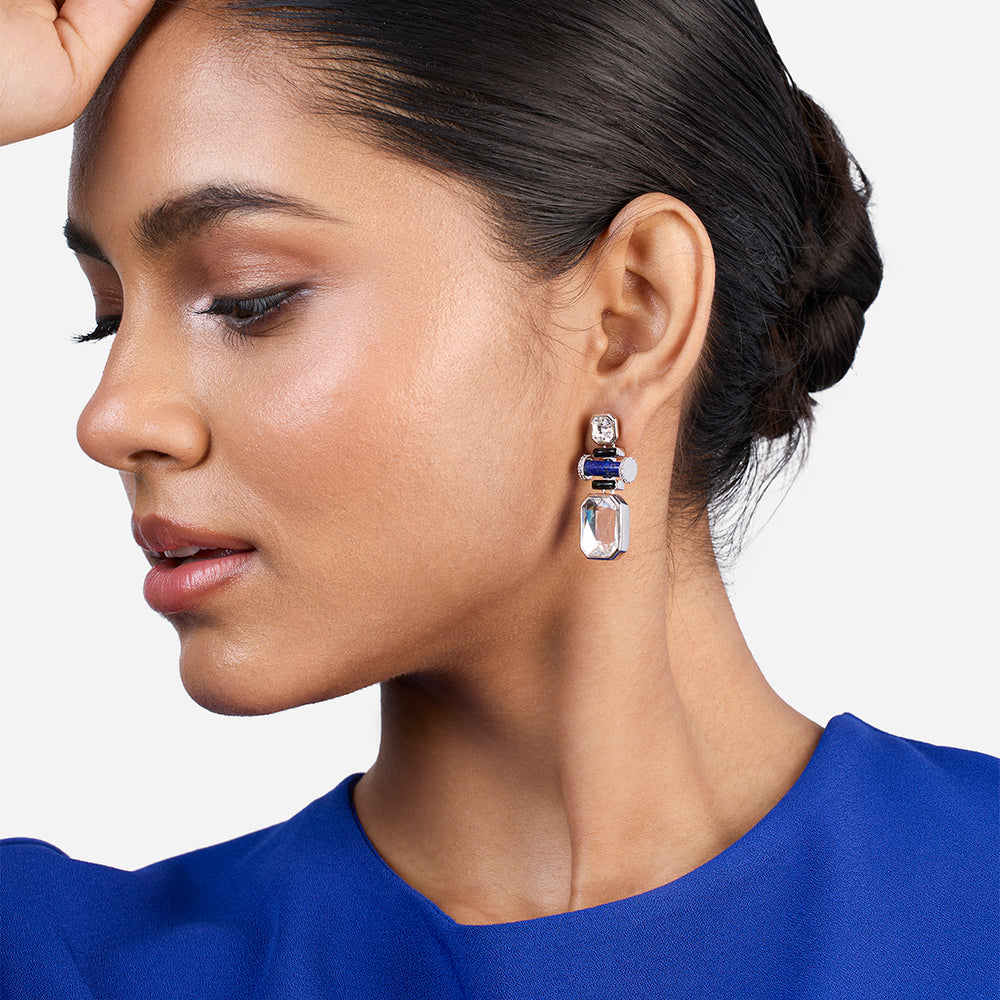Digital Blue Short Crystal Earrings