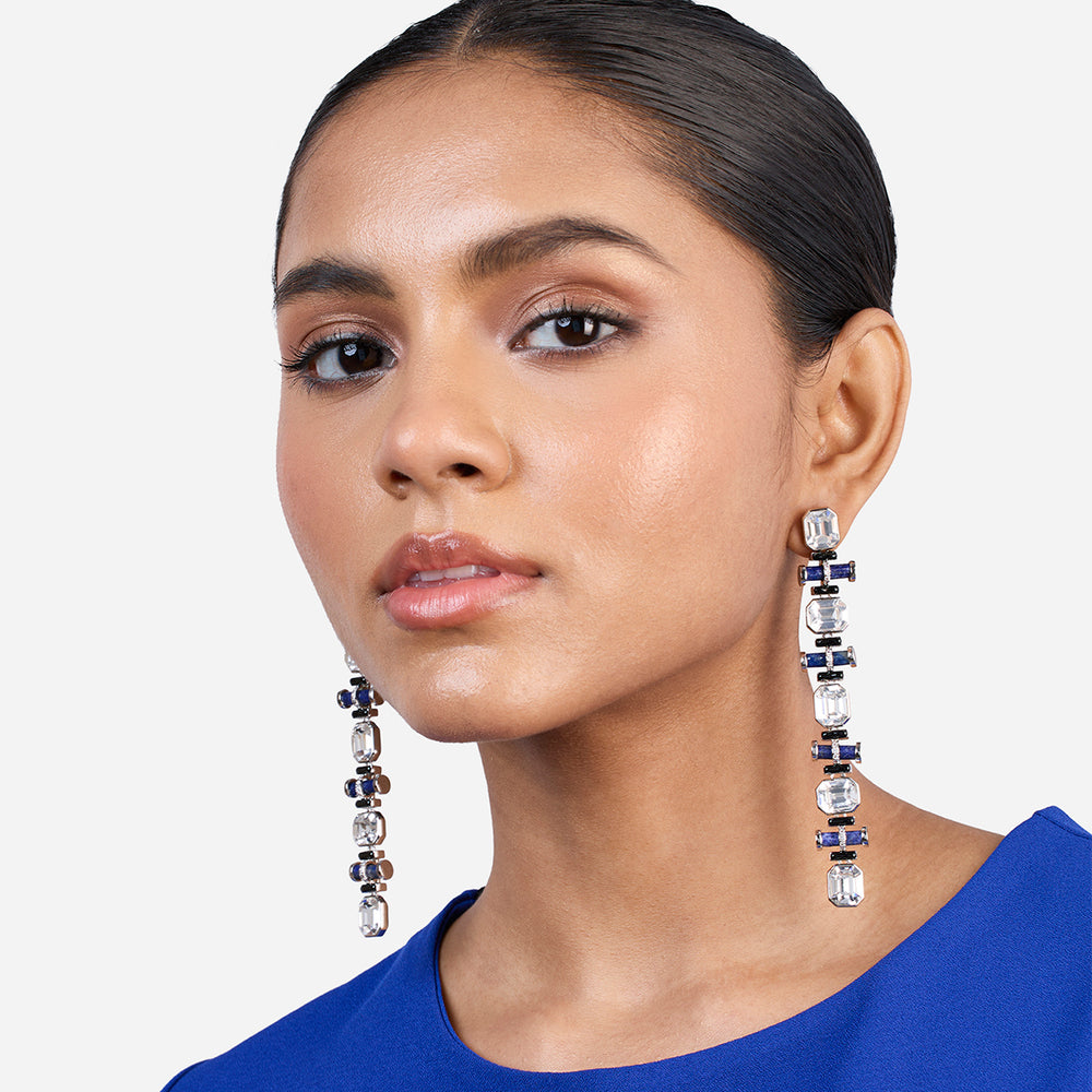 Digital Blue Crystal Earrings - Isharya | Modern Indian Jewelry
