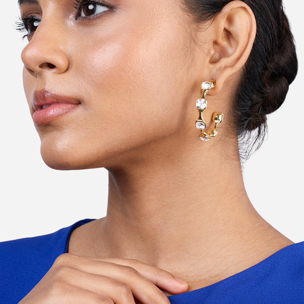 Gold Moss Contrast Hoop Earrings - Isharya | Modern Indian Jewelry