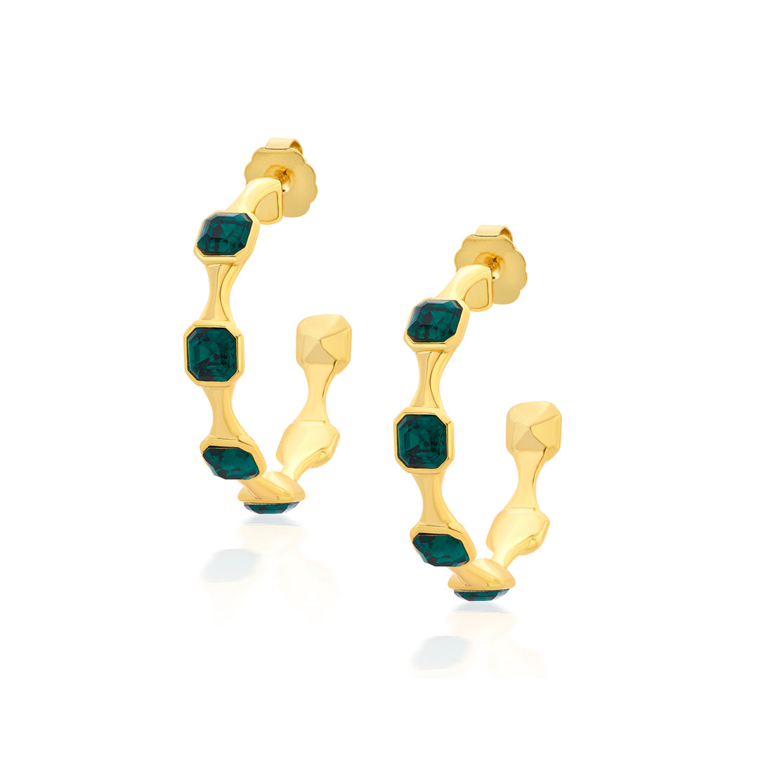 Jungle Green Crystal Hoop Earrings - Isharya | Modern Indian Jewelry