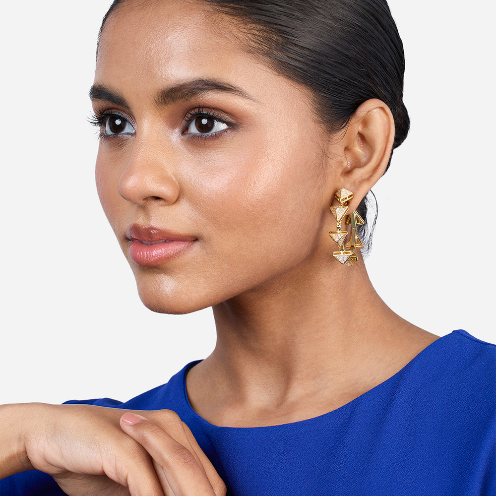 Gold Moss Pyramid Hoop Earrings - Isharya | Modern Indian Jewelry